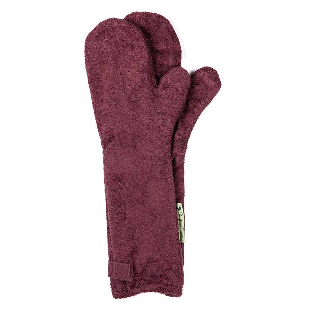Burgundy red dog drying mitts for muddy paws