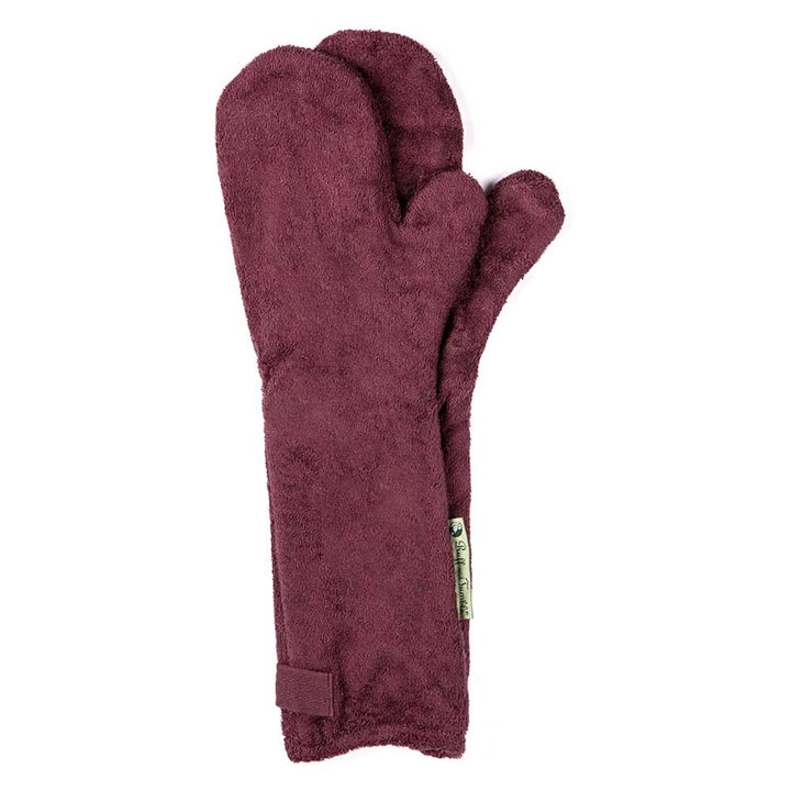 Burgundy red dog drying mitts for muddy paws