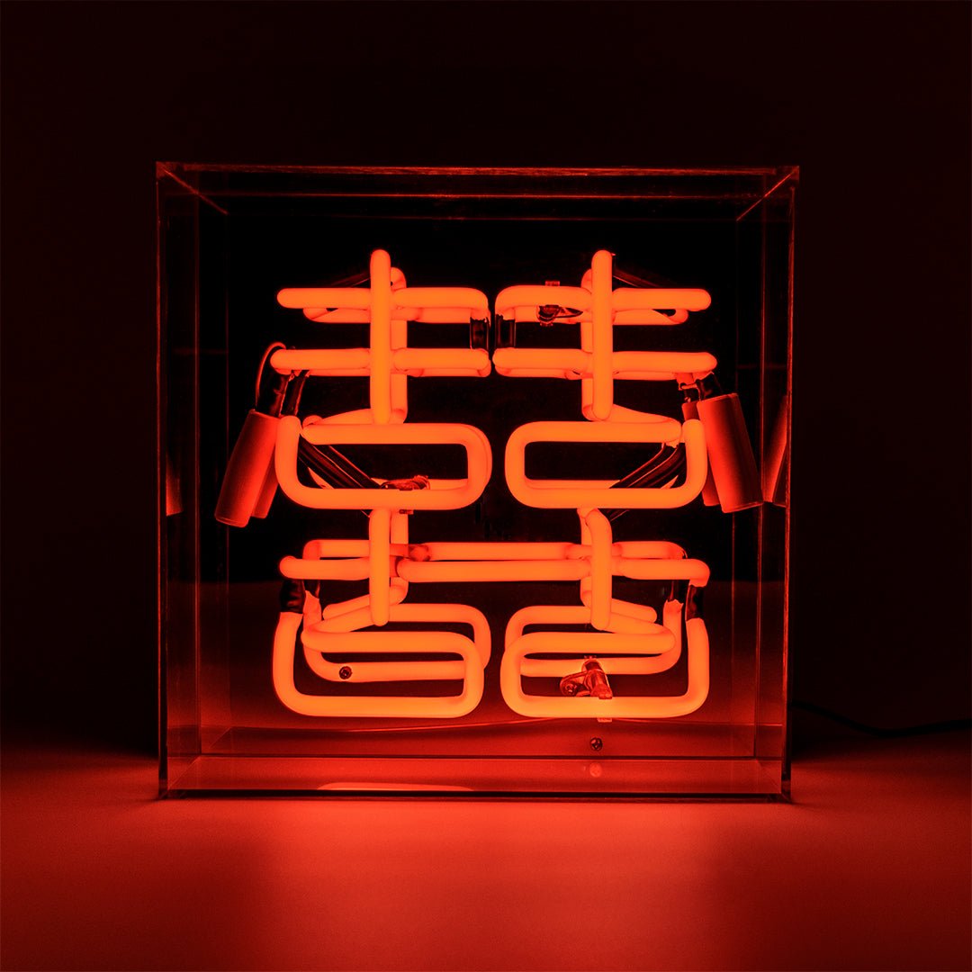 Double Happiness Glass Neon Sign product image shown in a home or gift setting