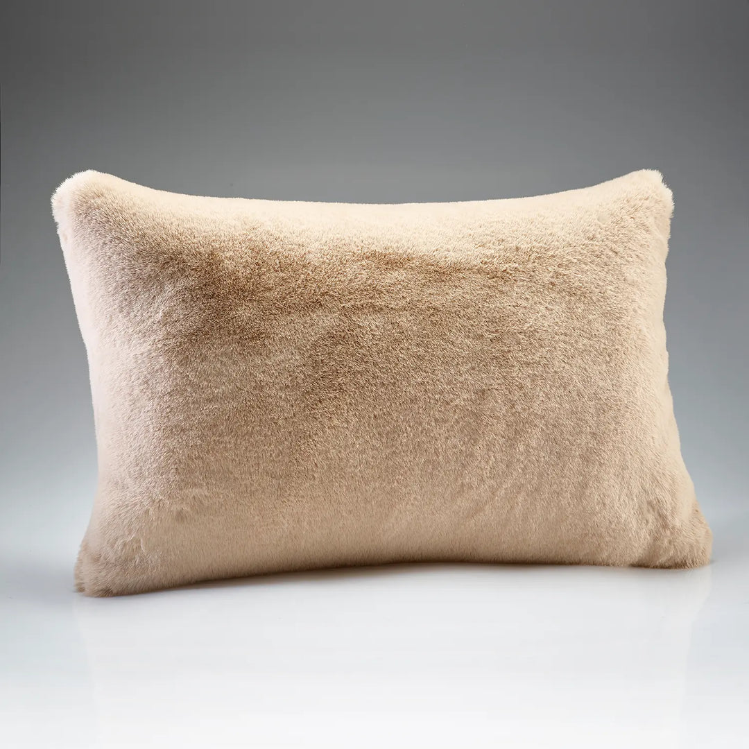 Soft Beige faux fur bedroom cushion by Katrina Hampton