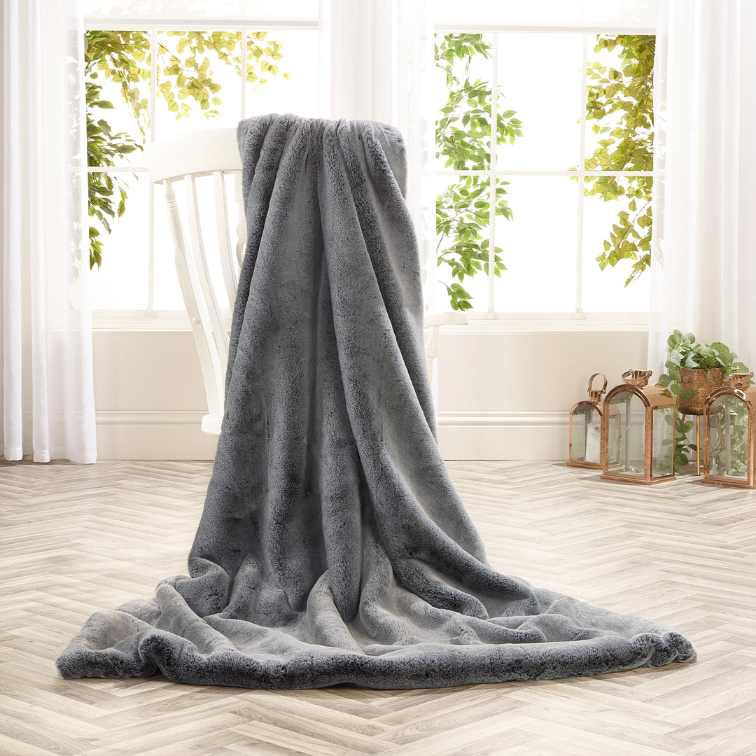 Frosted Gunmetal faux fur throw by Katrina Hampton