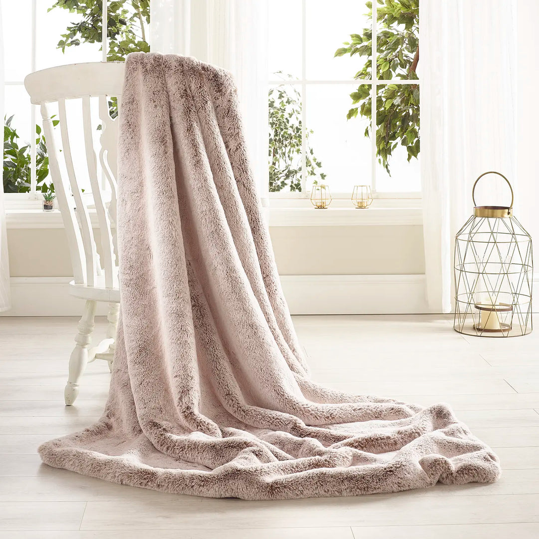 Frosted Light Brown faux fur throw by Katrina Hampton