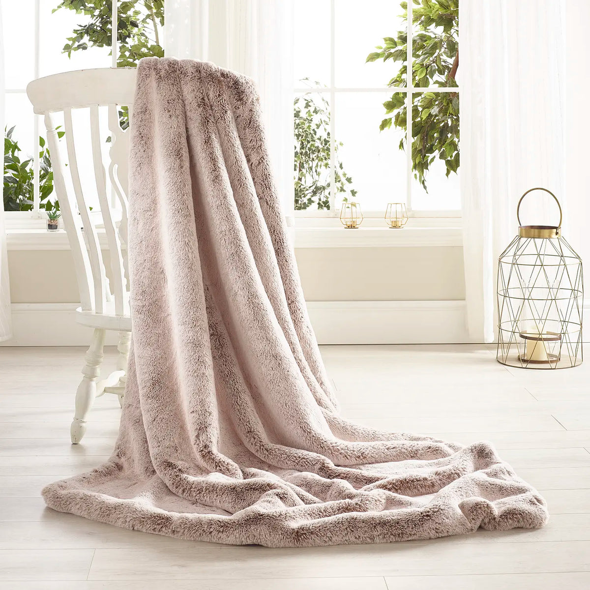 Frosted Light Brown faux fur throw by Katrina Hampton