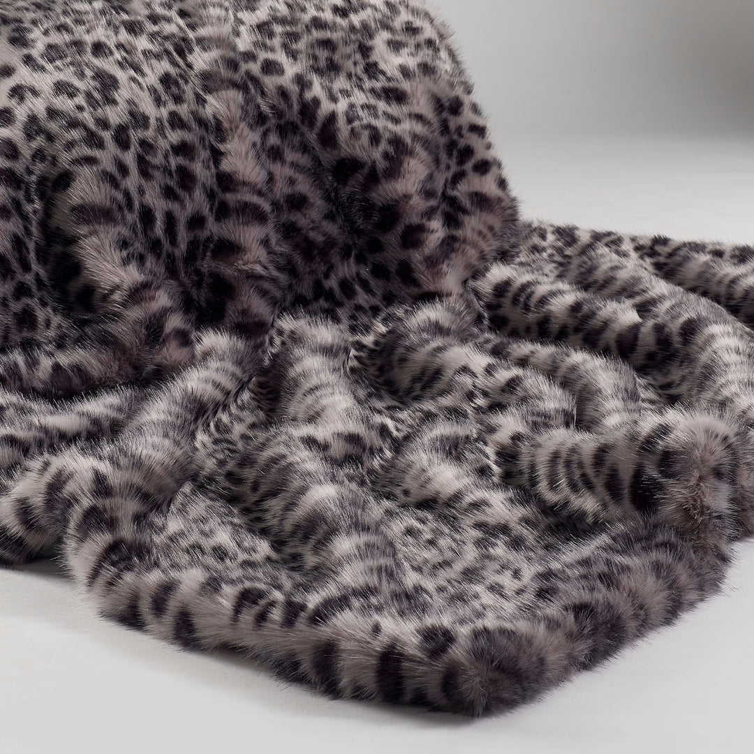 Grey Leopard faux fur throw by Katrina Hampton
