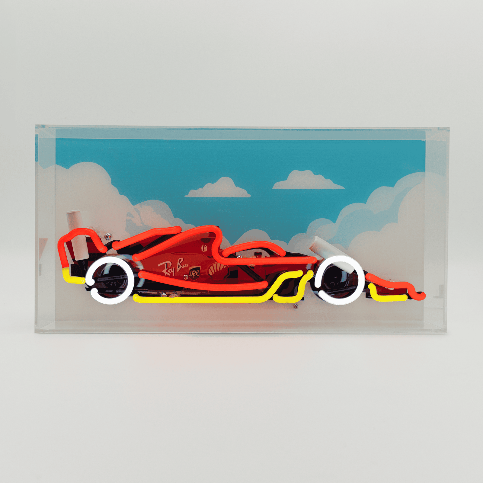 Formula Racing Car Glass neon Sign product image shown in a home or gift setting