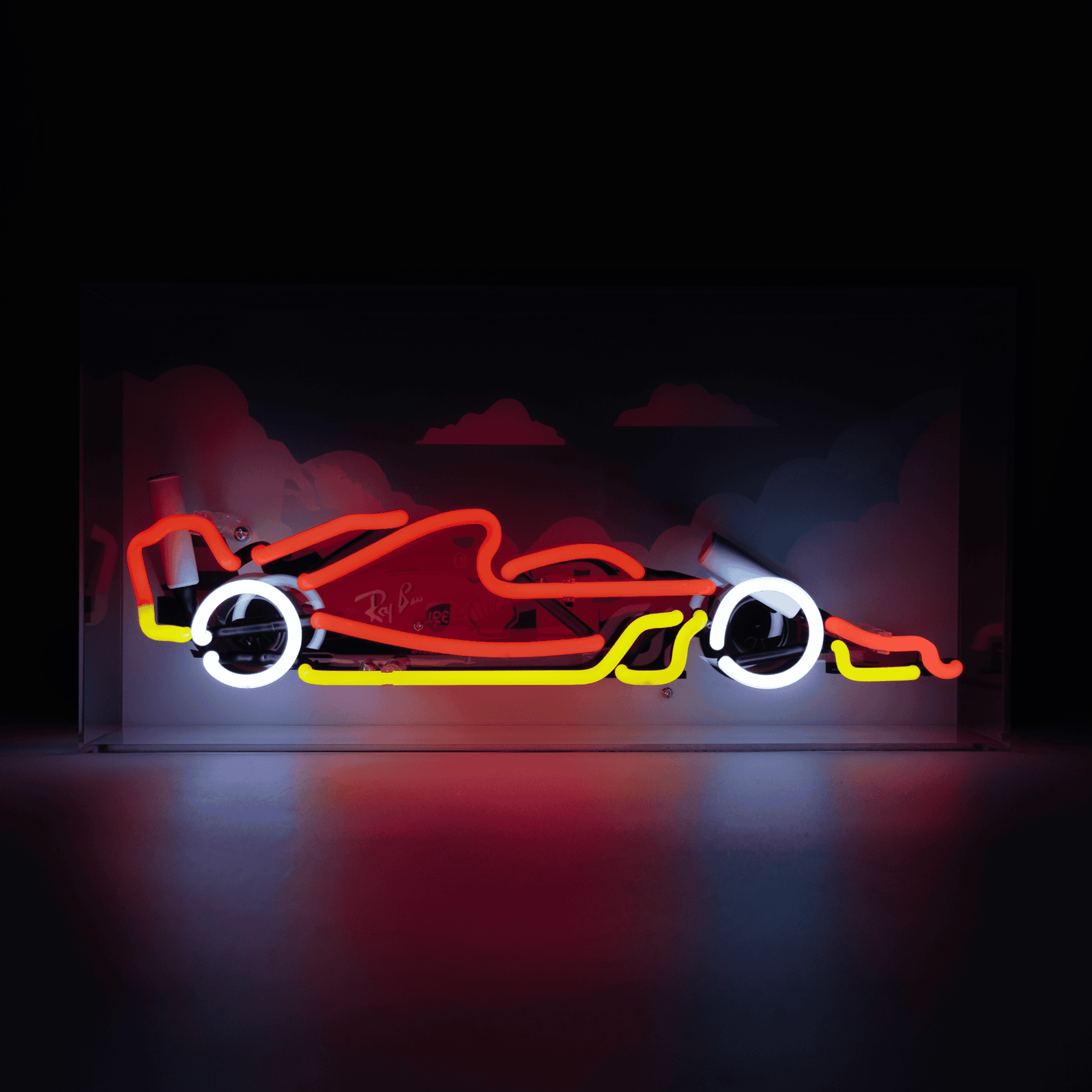 Formula Racing Car Glass neon Sign product image shown in a home or gift setting