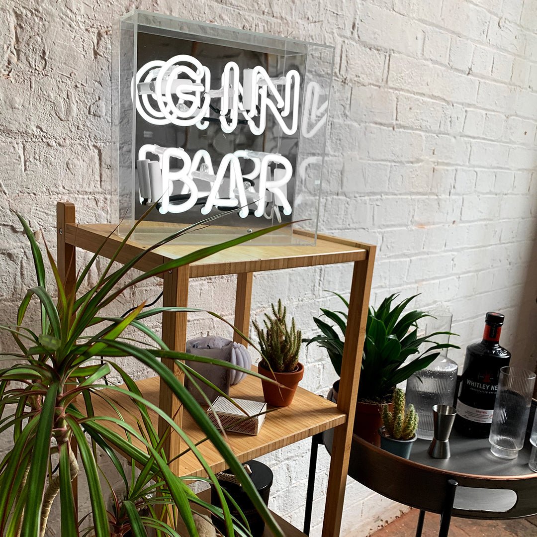 GIN Bar Glass Neon Sign product image shown in a home or gift setting