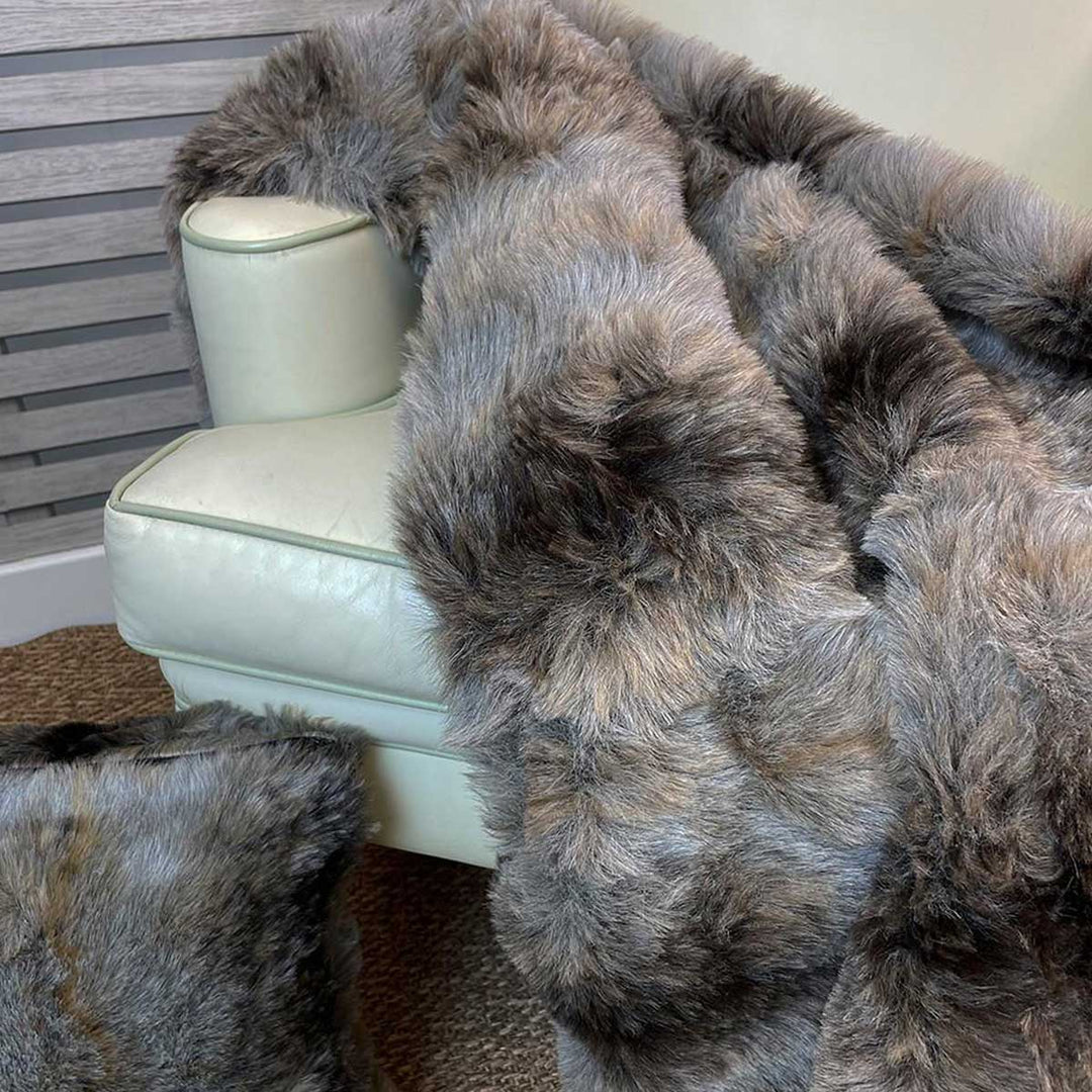 Grey Wolf Faux Fur Throw