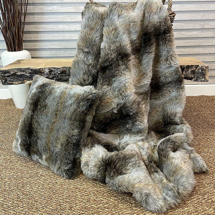 Grey Wolf Faux Fur Throw