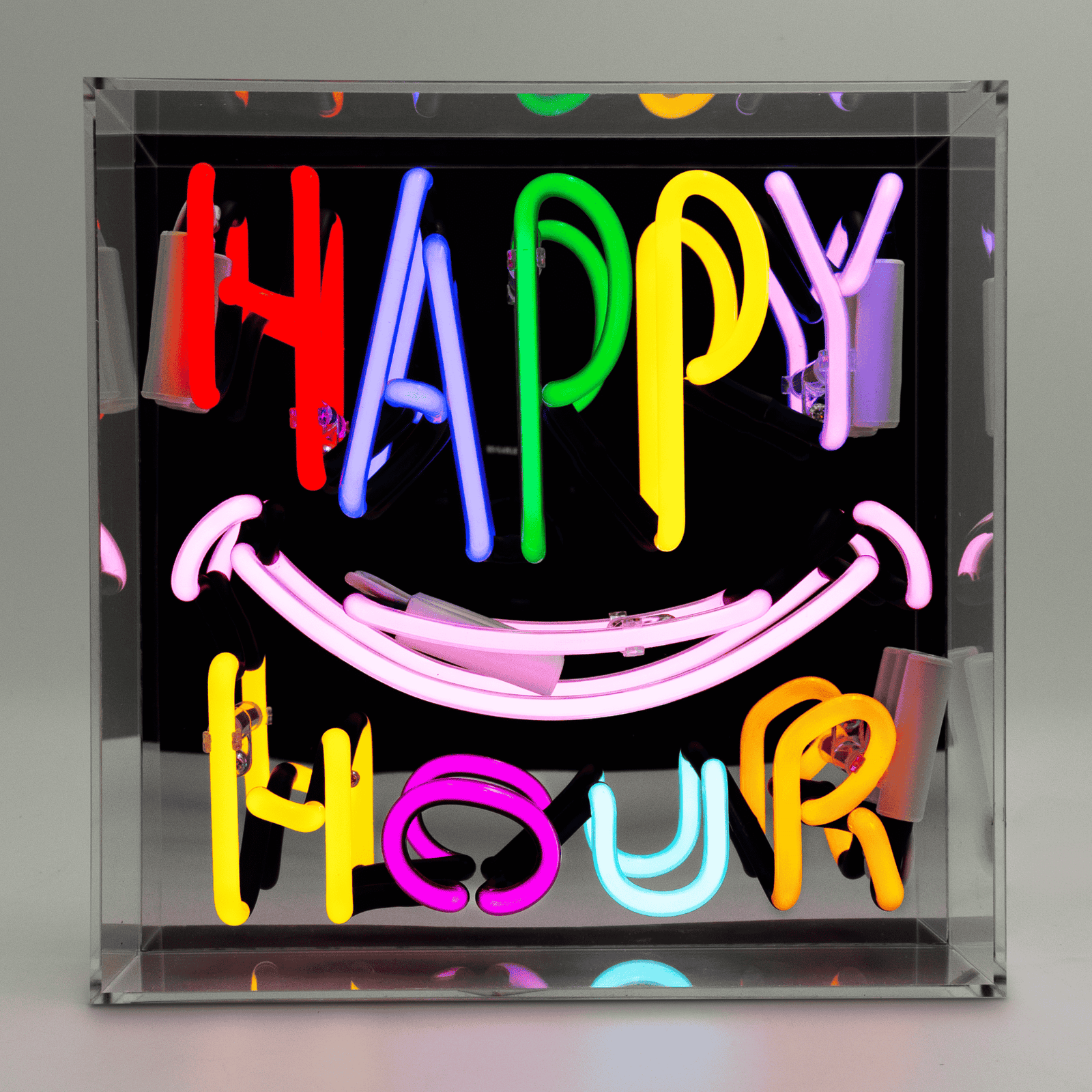 Happy Hour Glass neon Sign product image shown in a home or gift setting