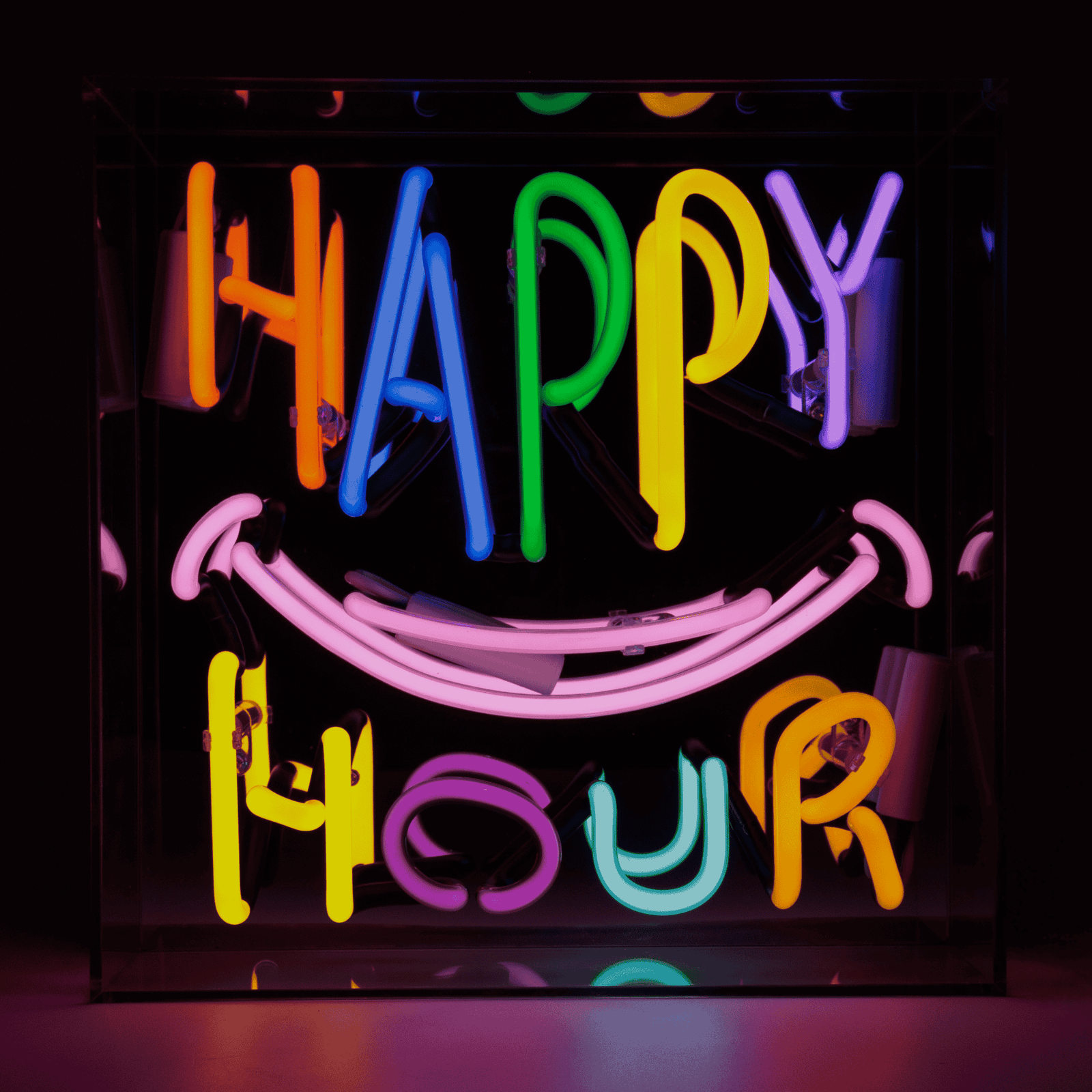 Happy Hour Glass neon Sign product image shown in a home or gift setting