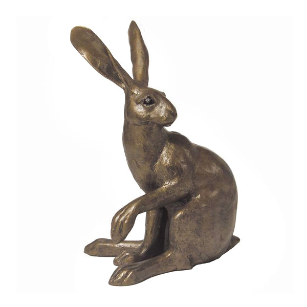 Hattie Hare bronze-effect sculpture shown from the side with textured detailing