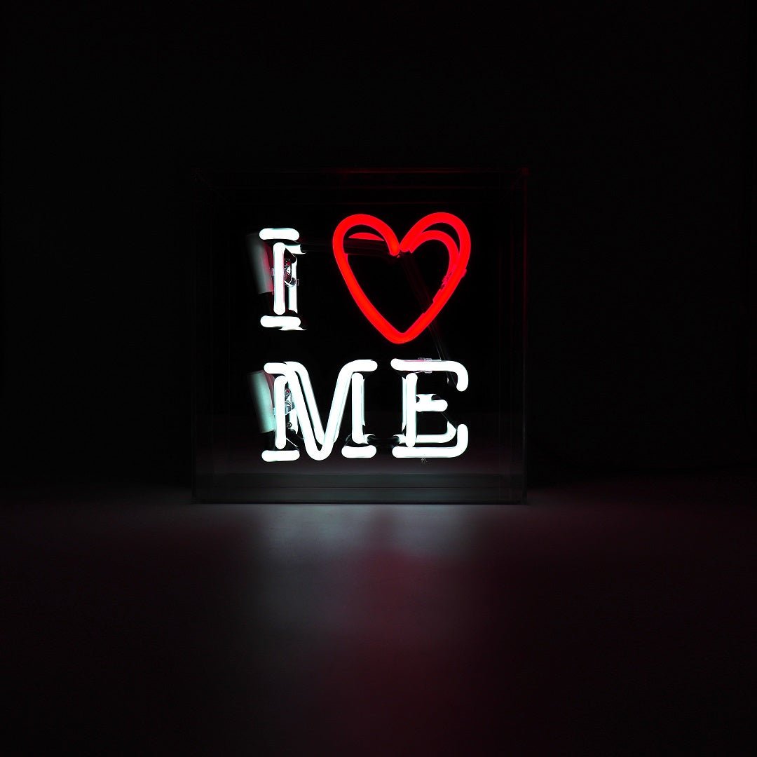 I Love Me Glass Neon Sign product image shown in a home or gift setting