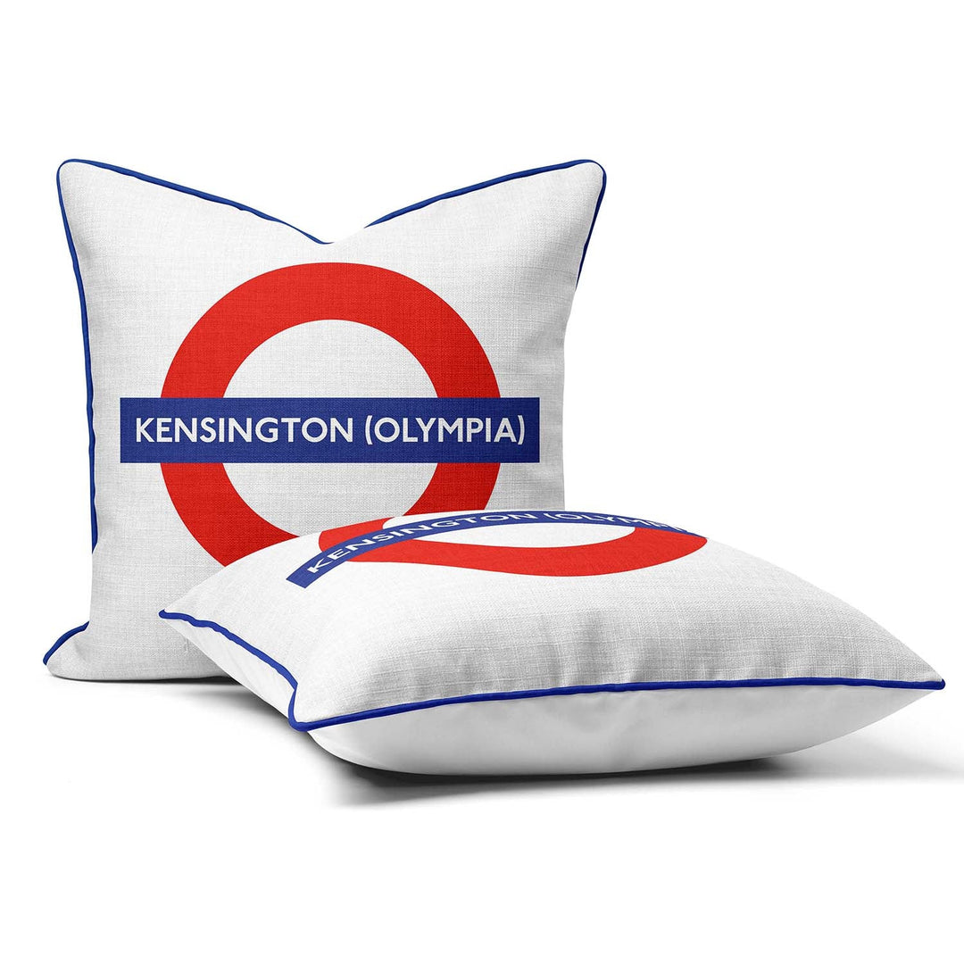 Kensington Olympia Station - London Underground Roundel Cushion