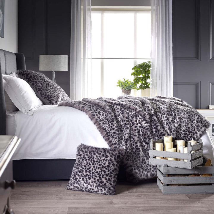 Grey Leopard faux fur throw by Katrina Hampton – additional view