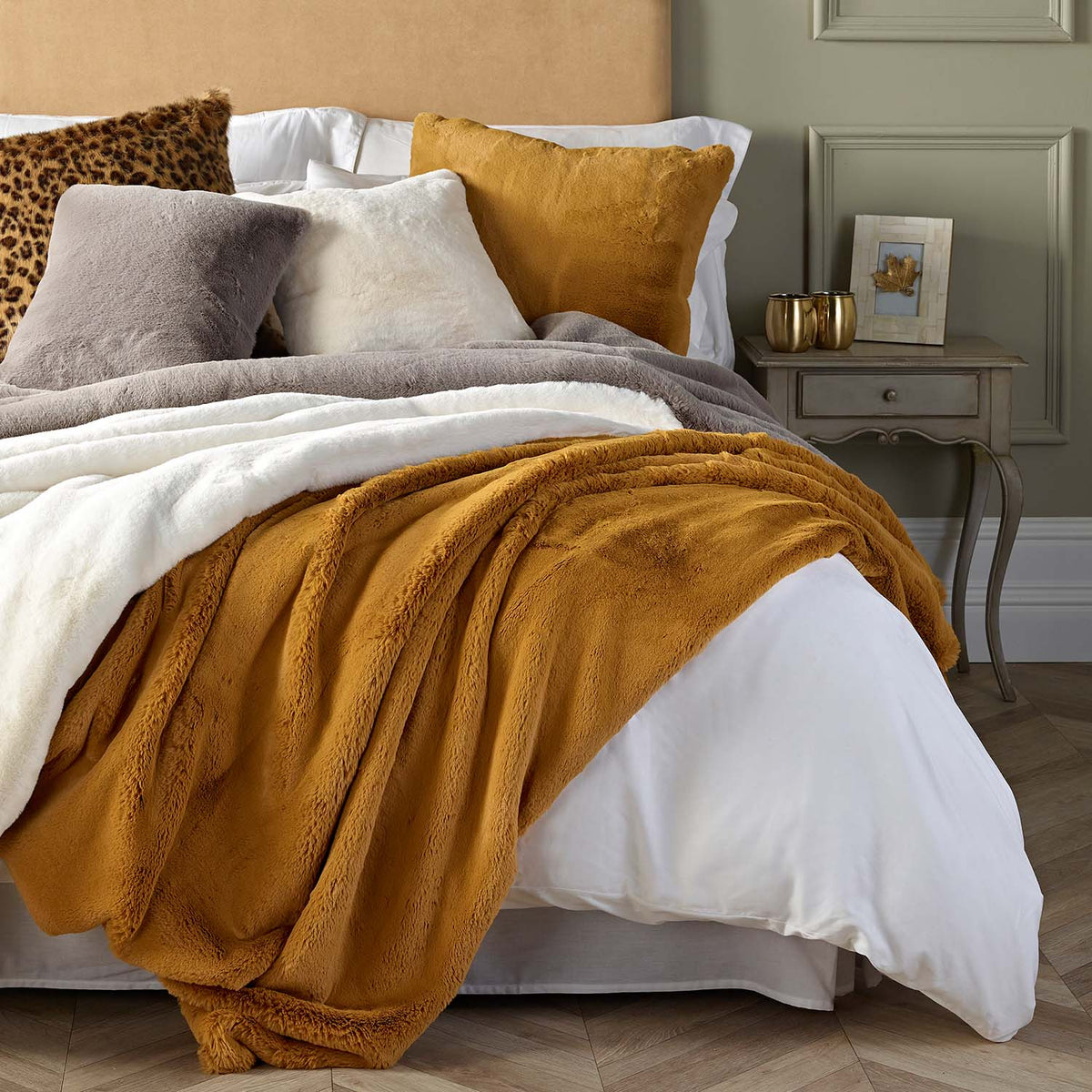 Soft Mustard faux fur collection by Katrina Hampton – lifestyle view