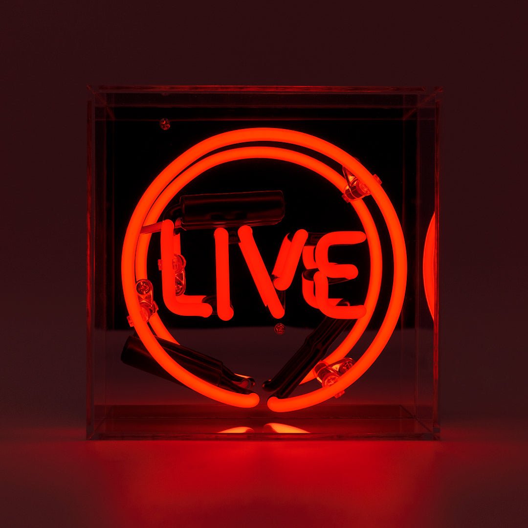 Live Mini Glass Neon Sign product image shown in a home or gift setting