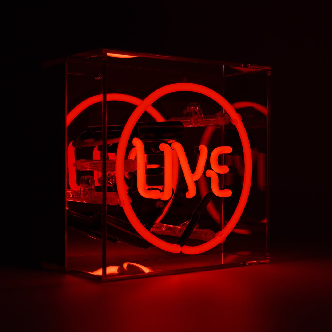 Live Mini Glass Neon Sign product image shown in a home or gift setting