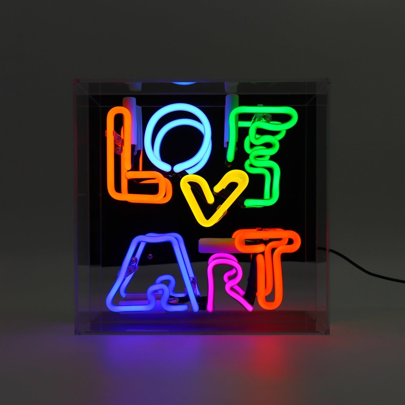 Love Art Glass Neon Box Sign product image shown in a home or gift setting