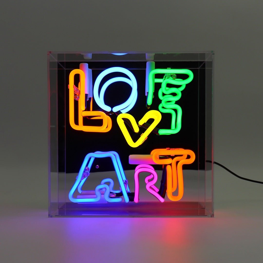 Love Art Glass Neon Box Sign product image shown in a home or gift setting