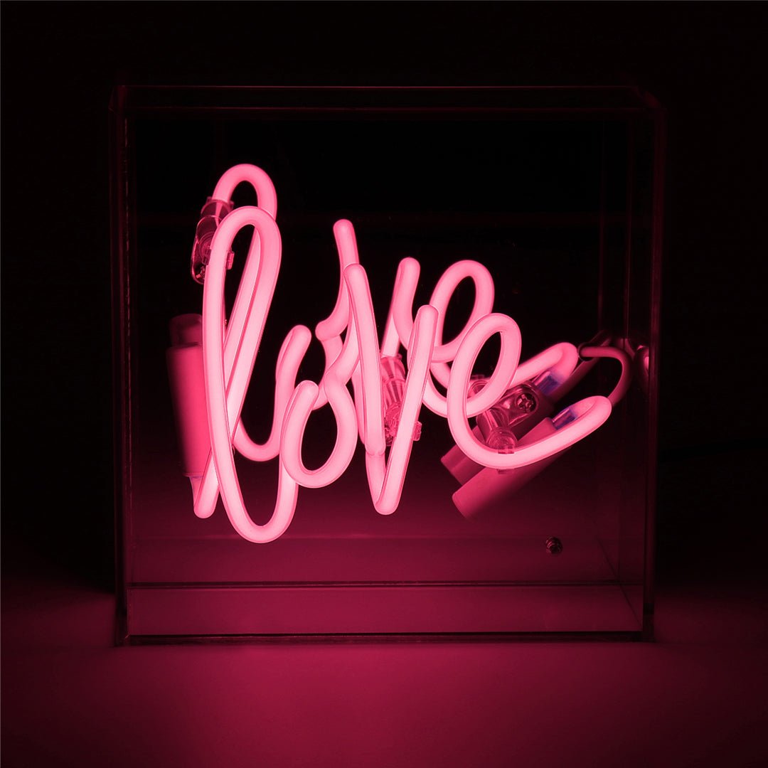 Love Mini Glass Neon Sign product image shown in a home or gift setting