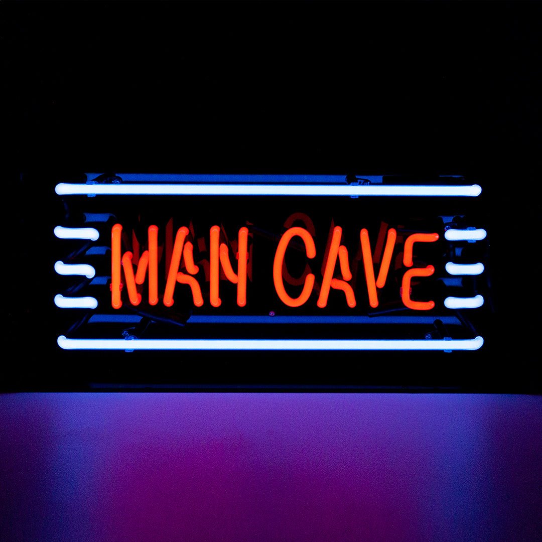 Man Cave Glass Neon Sign product image shown in a home or gift setting