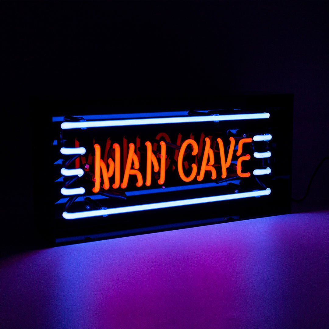 Man Cave Glass Neon Sign product image shown in a home or gift setting