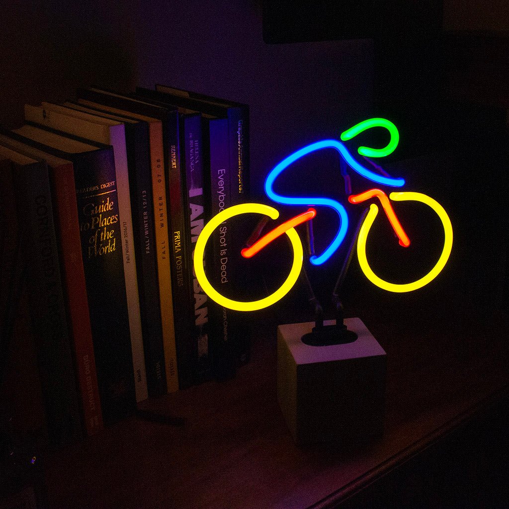 Neon Bicycle Sign product image shown in a home or gift setting