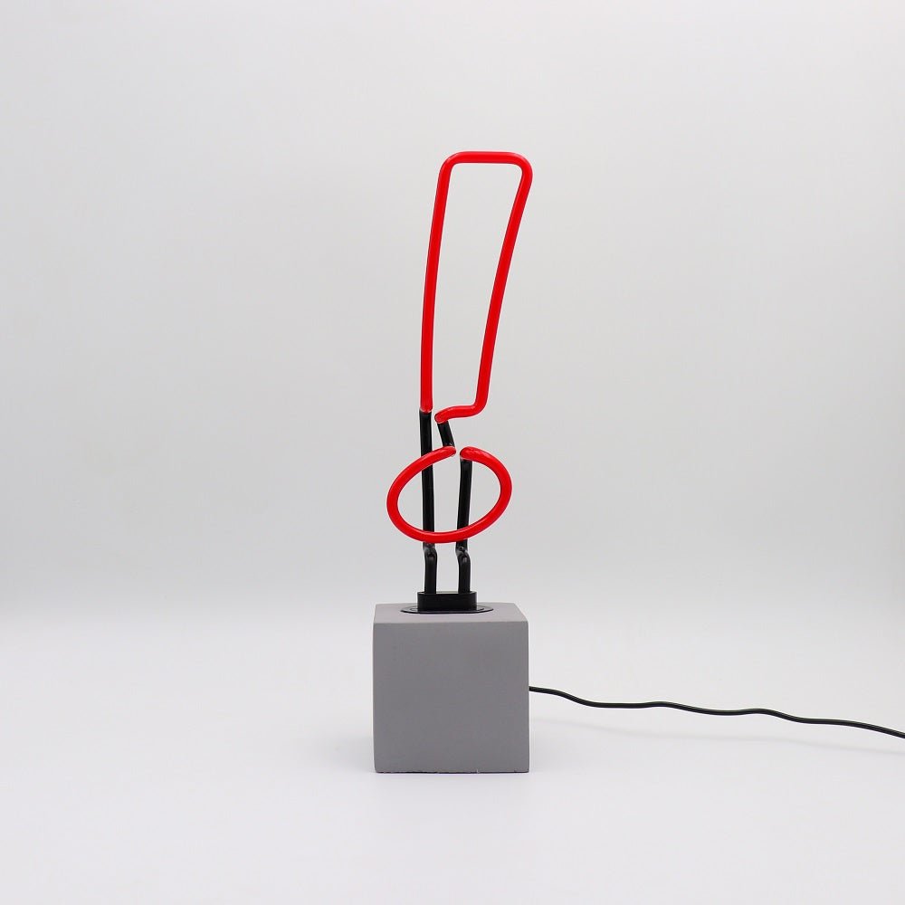 Neon Exclamation Mark Sign product image shown in a home or gift setting