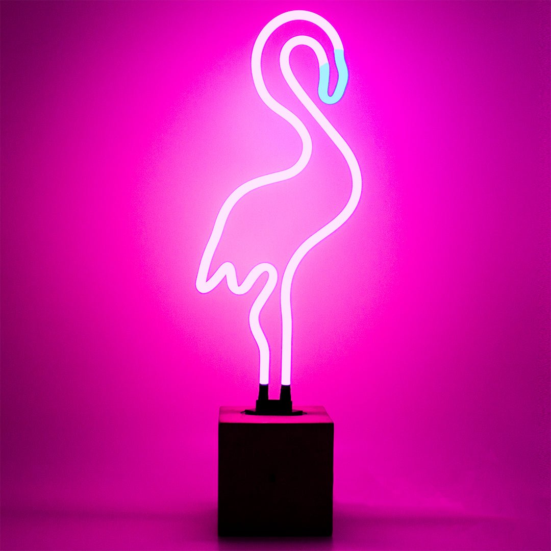 Neon Flamingo Sign product image shown in a home or gift setting
