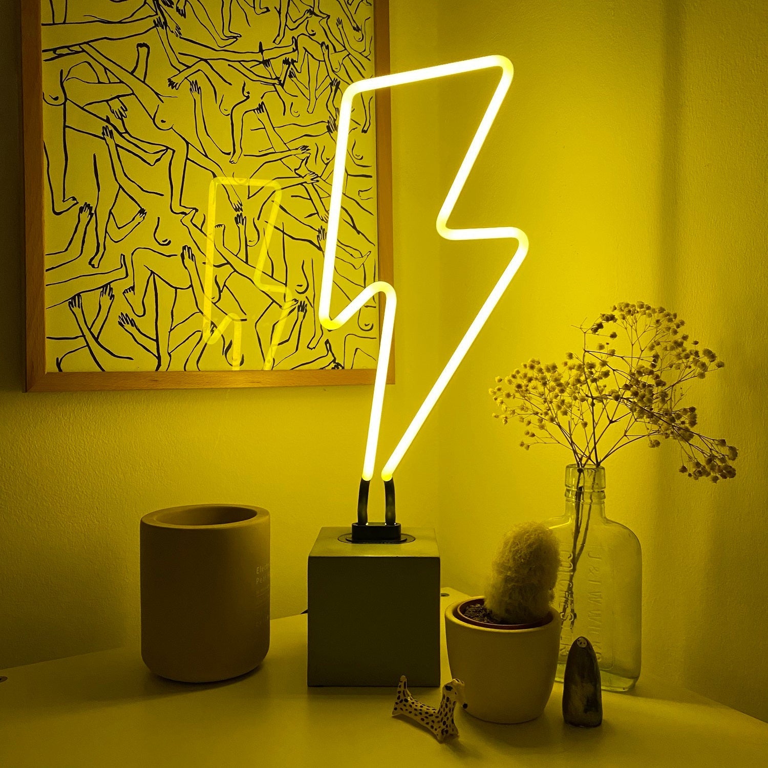 Neon Lightning Sign product image shown in a home or gift setting
