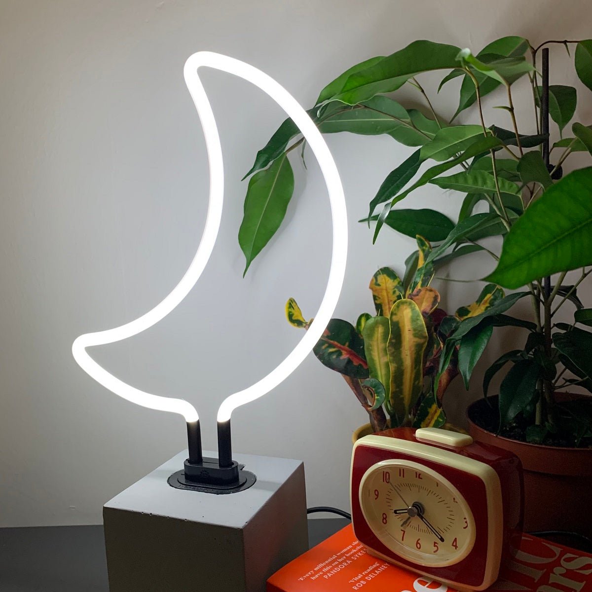 Neon Moon Sign product image shown in a home or gift setting