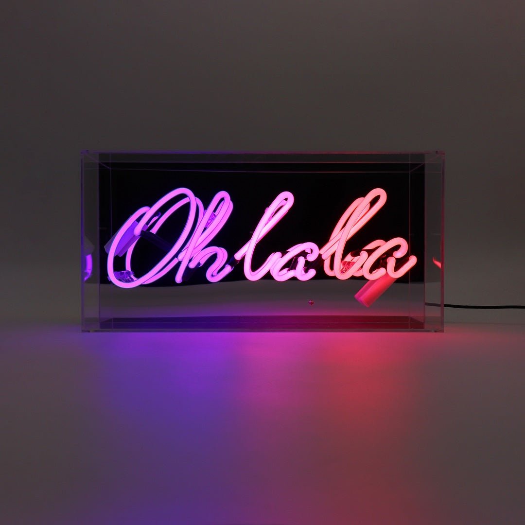Oh La La Glass Neon Box Sign product image shown in a home or gift setting