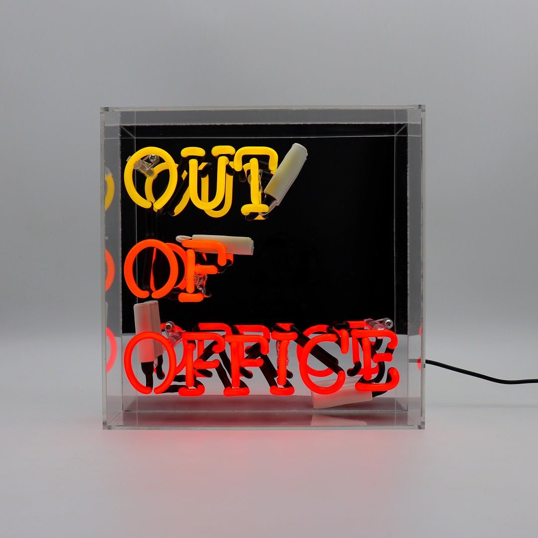 Out Of Office Glass Neon Sign product image shown in a home or gift setting