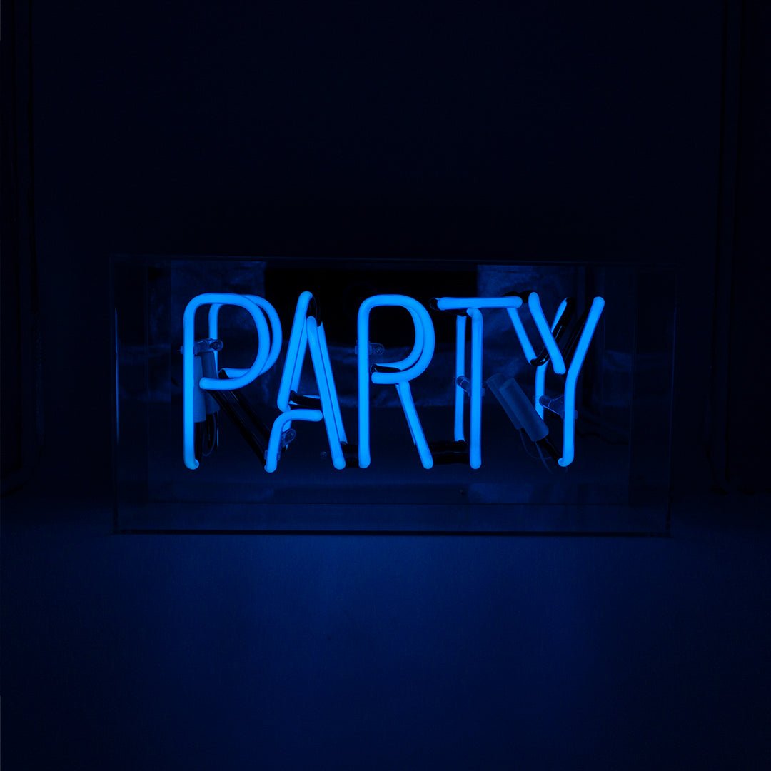 Party Glass Neon Sign   Blue product image shown in a home or gift setting