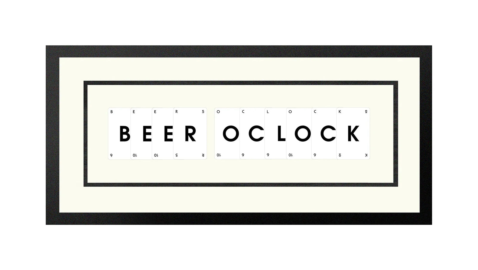 Handmade playing card picture frame spelling 'Beer Oclock' – framed quote wall art made in the UK.