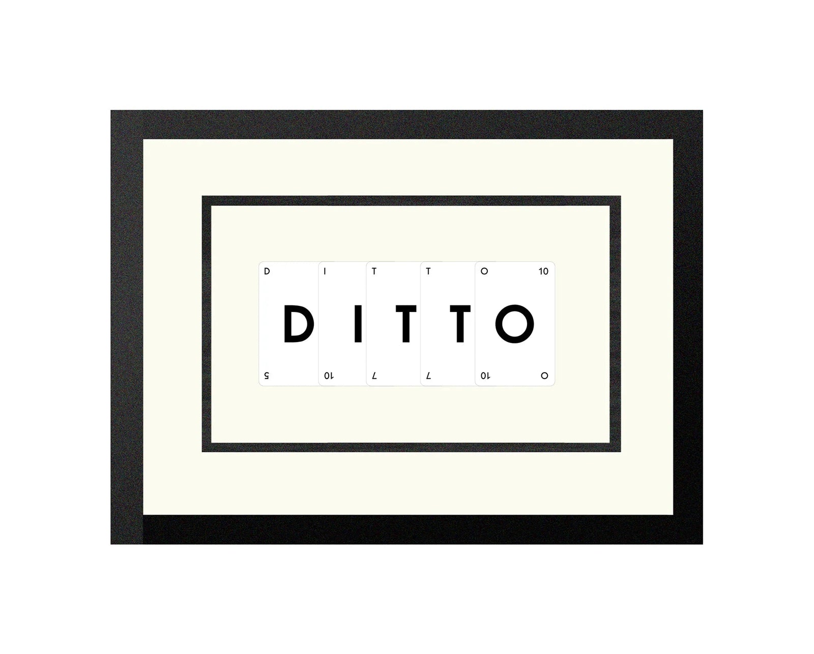 Handmade playing card picture frame spelling 'Ditto' – framed quote wall art made in the UK.