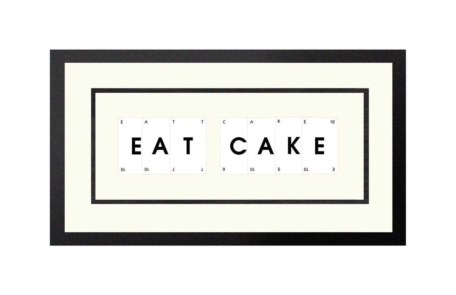 Handmade playing card picture frame spelling 'Eat Cake' – framed quote wall art made in the UK.