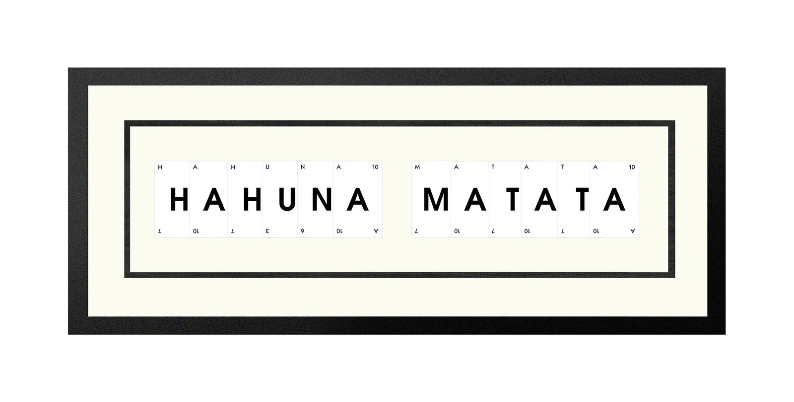 Handmade playing card picture frame spelling 'Hahuna Matata' – framed quote wall art made in the UK.