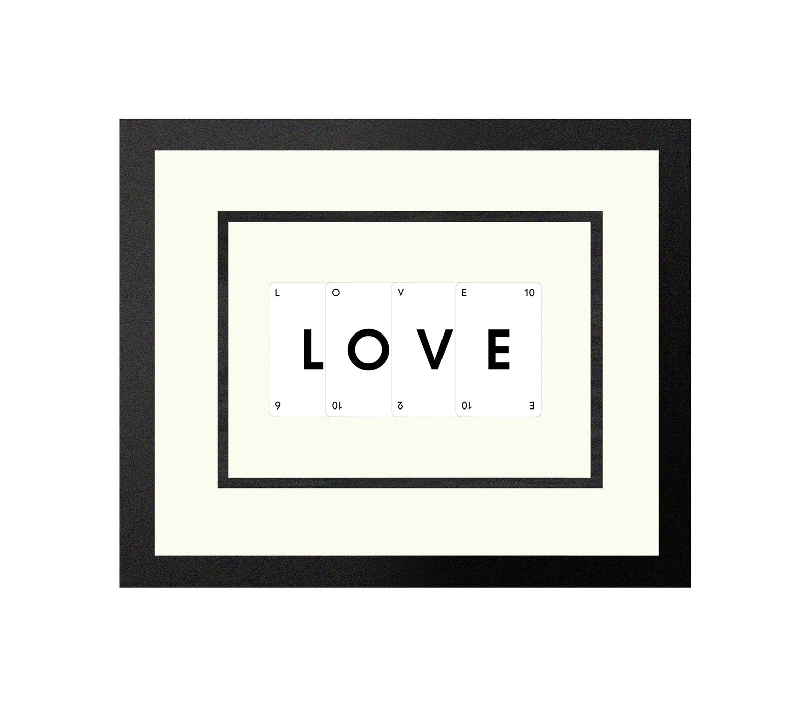 Handmade playing card picture frame spelling 'Love' – framed quote wall art made in the UK.