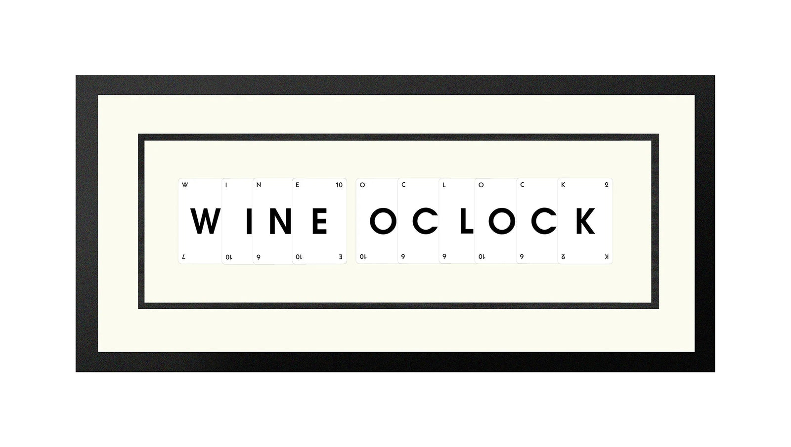 Handmade playing card picture frame spelling 'Wine Oclock' – framed quote wall art made in the UK.