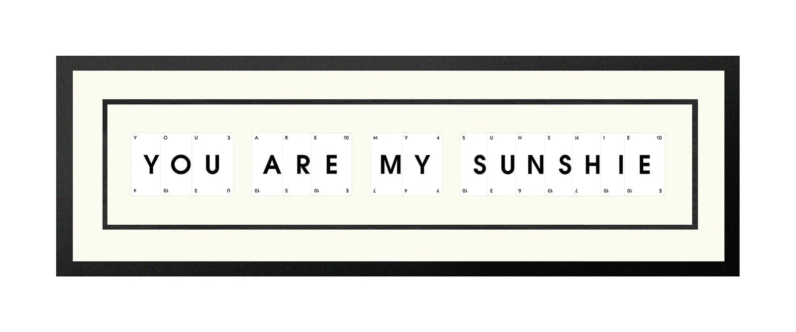 Handmade playing card picture frame spelling 'You Are My Sunshine' – framed quote wall art made in the UK.