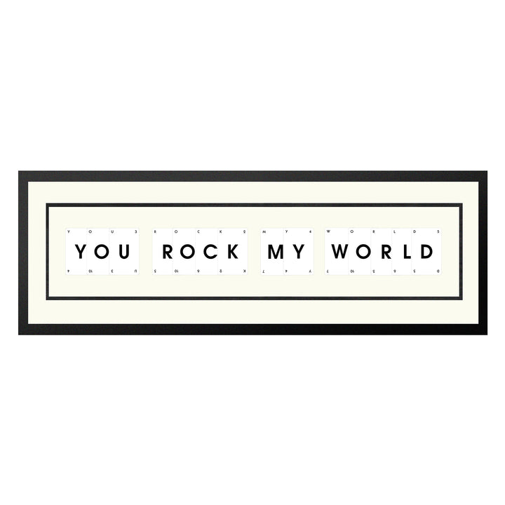 You Rock My World handmade playing card picture frame in a black frame with cream mount