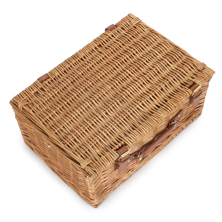 Ravenstor 2-person fitted picnic hamper made from natural wicker viewed from above