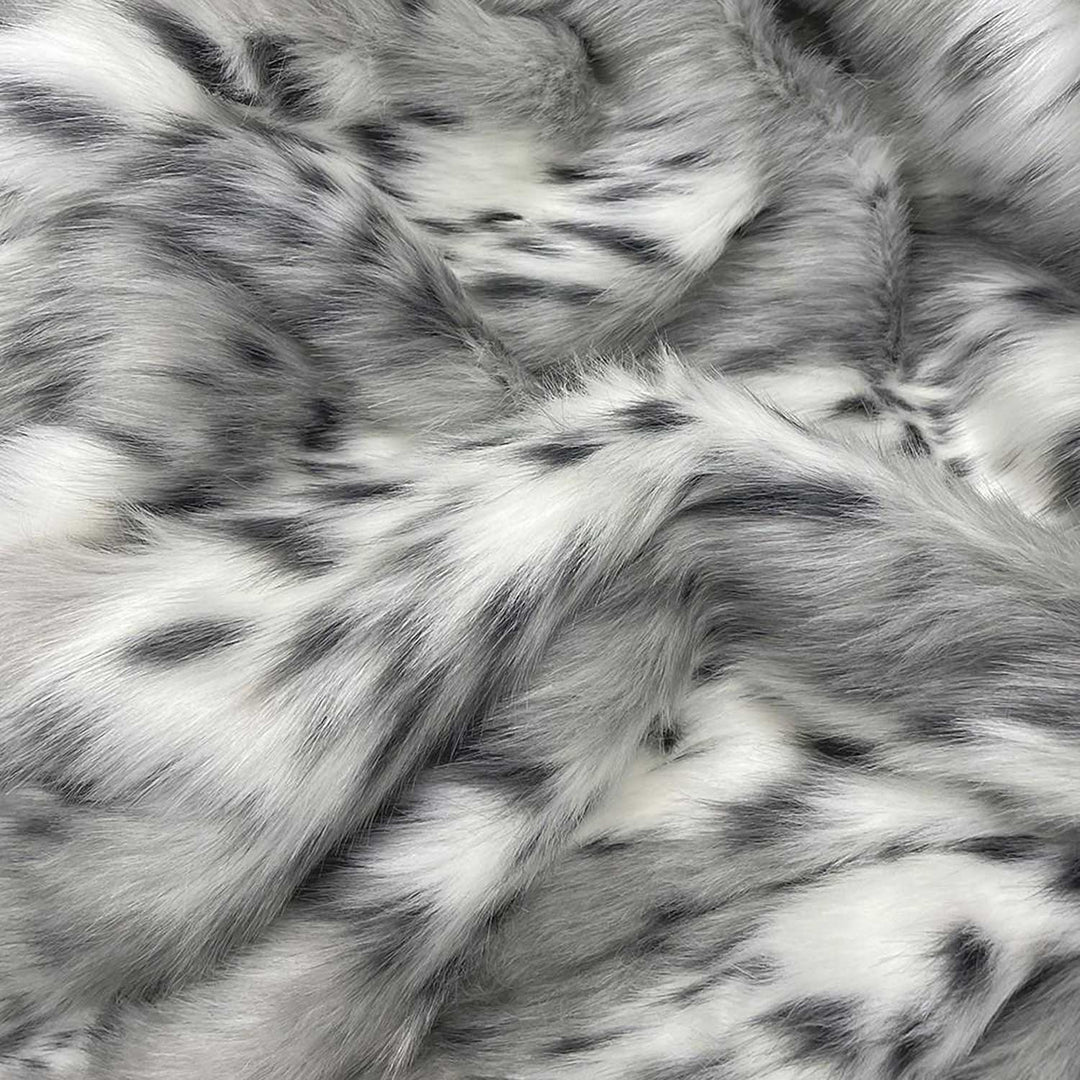 Close-up of Silver grey lynx faux fur showing the texture