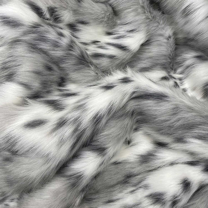 Close-up of Silver grey lynx faux fur showing the texture