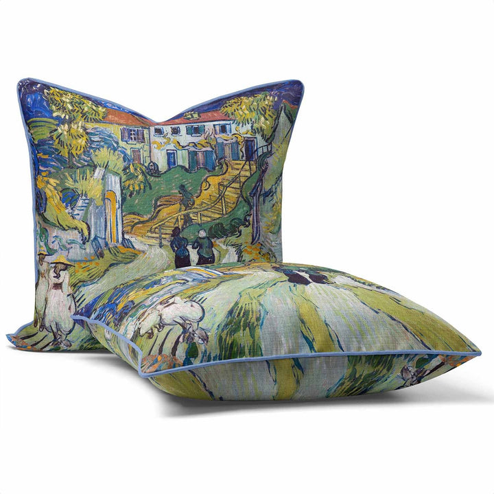 Stairway at Auvers (1890) by Vincent Van Gogh - Cushion