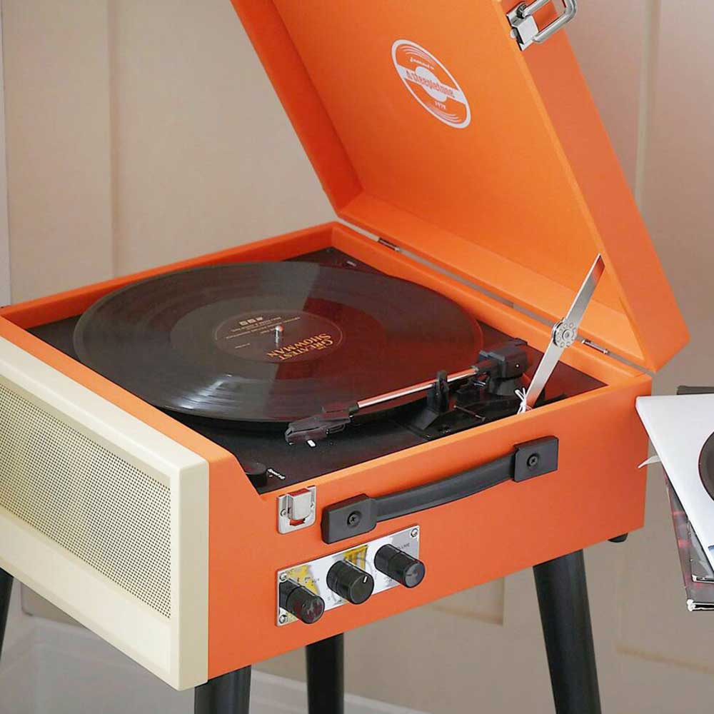 Steepletone Original SRP1R-XP Orange Vinyl Record Player on Legs with Bluetooth Playback