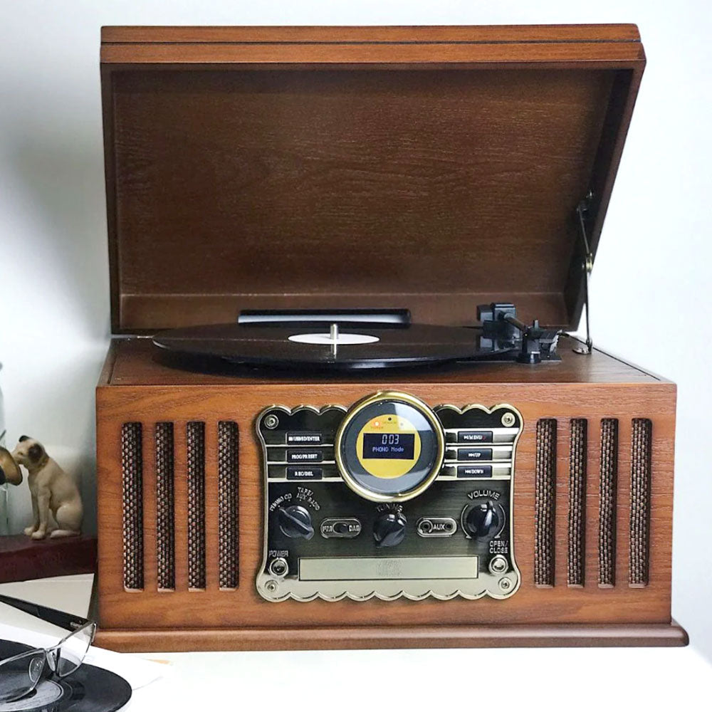 Steepletone Westminster dark wood music centre front lifestyle view