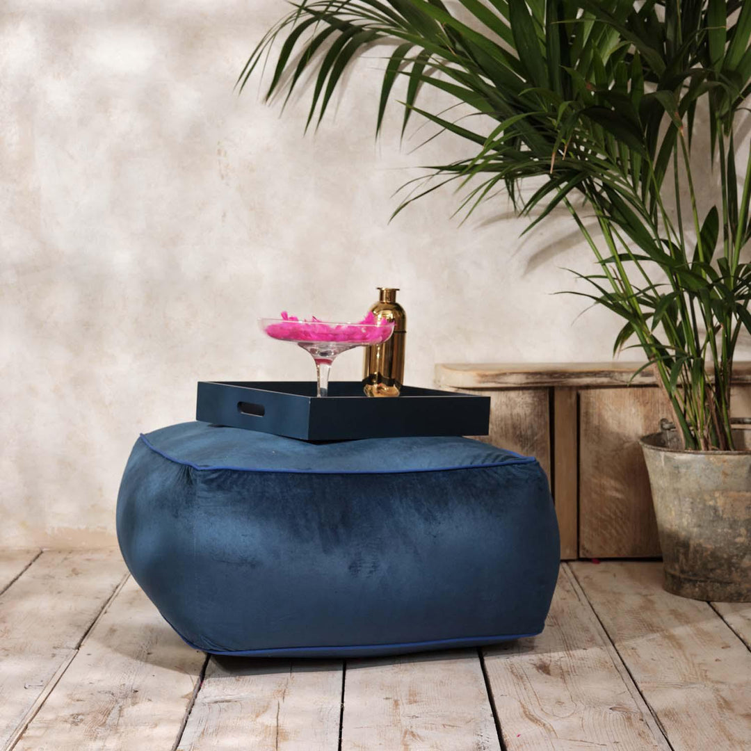 Sugar Cube Midnight Blue Pouffe Piped - Art Cushion - Handmade Cushions UK - WeLoveCushions